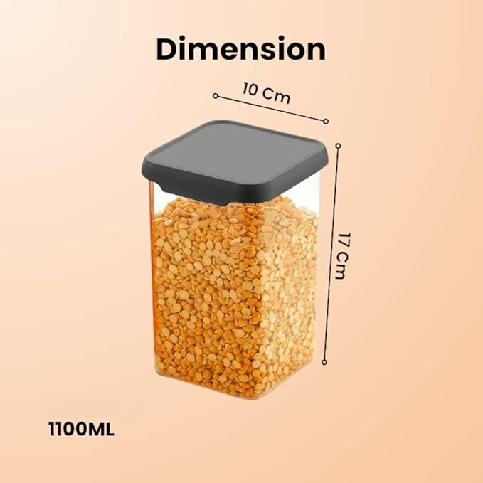 Airtight Square Kitchen Storage Containers with Black Lid (1100ml)