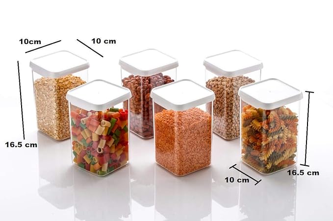 Airtight Square Kitchen Storage Containers with White Lid (1100ml)