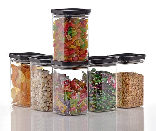 Airtight Square Kitchen Storage Containers with Black Lid (1100ml)