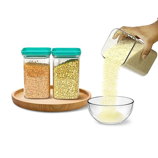 Airtight Square Kitchen Storage Containers with Blue Lid (1100ml)