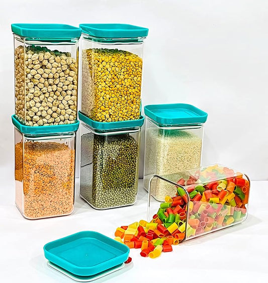 Airtight Square Kitchen Storage Containers with Blue Lid (1100ml)